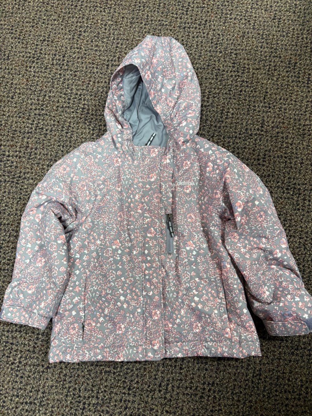 Columbia Girls' Gray and Pink Floral Hooded Puffer Jacket